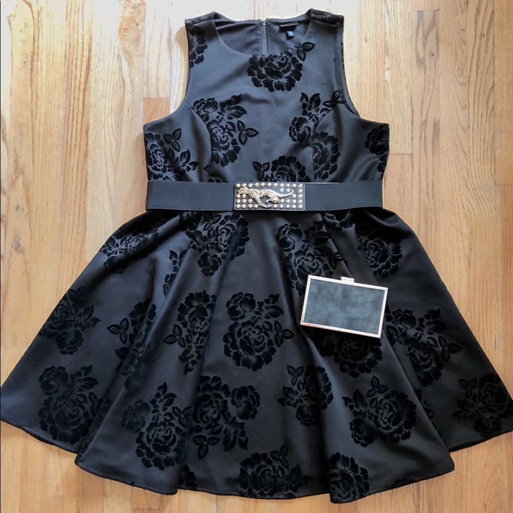 Torrid | Black Flocked Floral Scuba Skater Dress